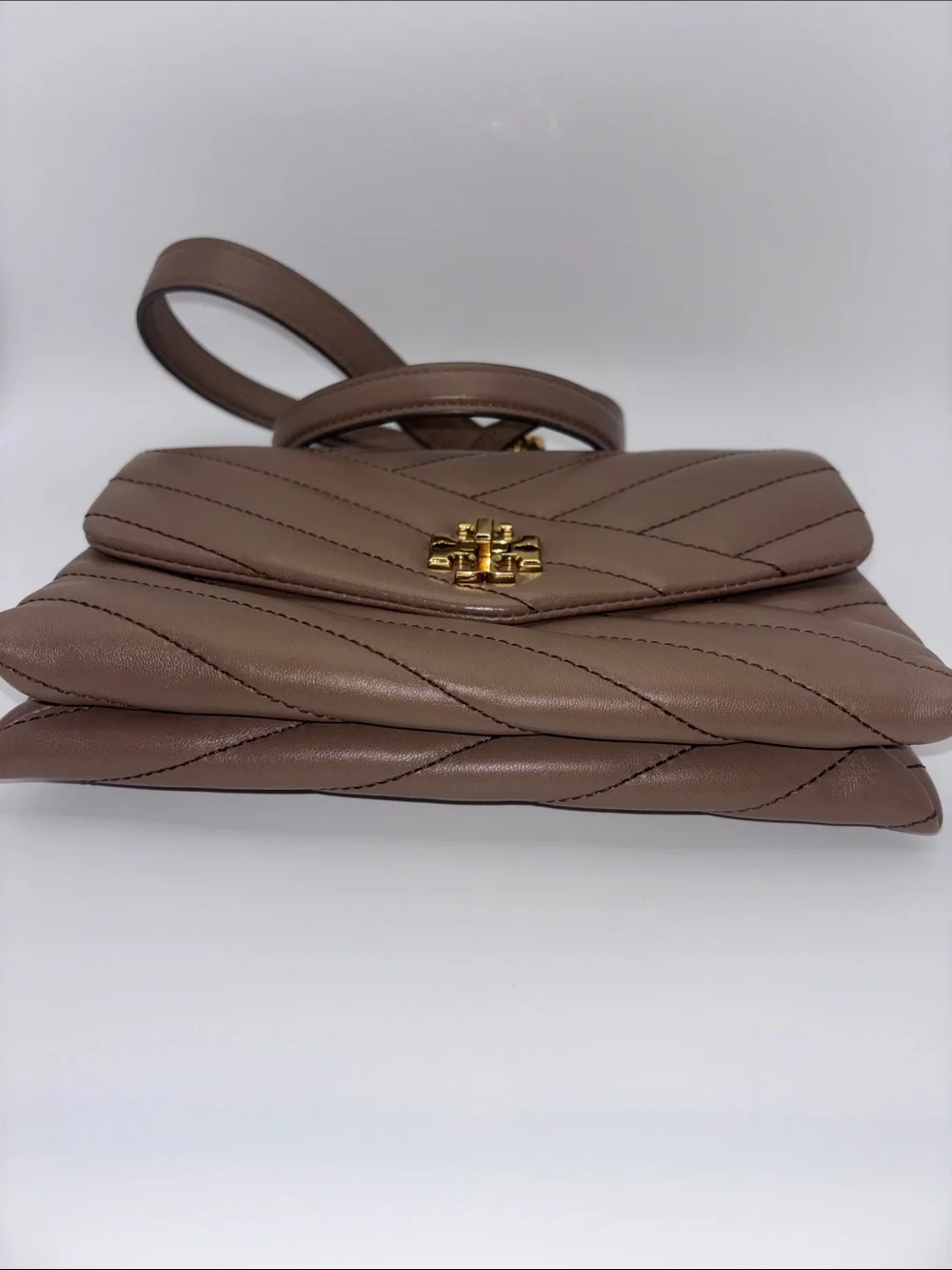 Tory Burch Taupe Chevron Quilted Chain Crossbody